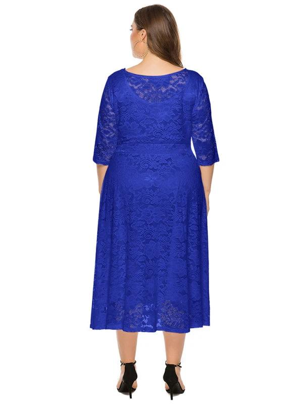 Plus size women's new evening dress bridesmaid dress lace pocket dress by Lady Ros