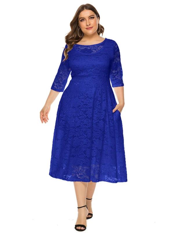 Plus size women's new evening dress bridesmaid dress lace pocket dress by Lady Ros