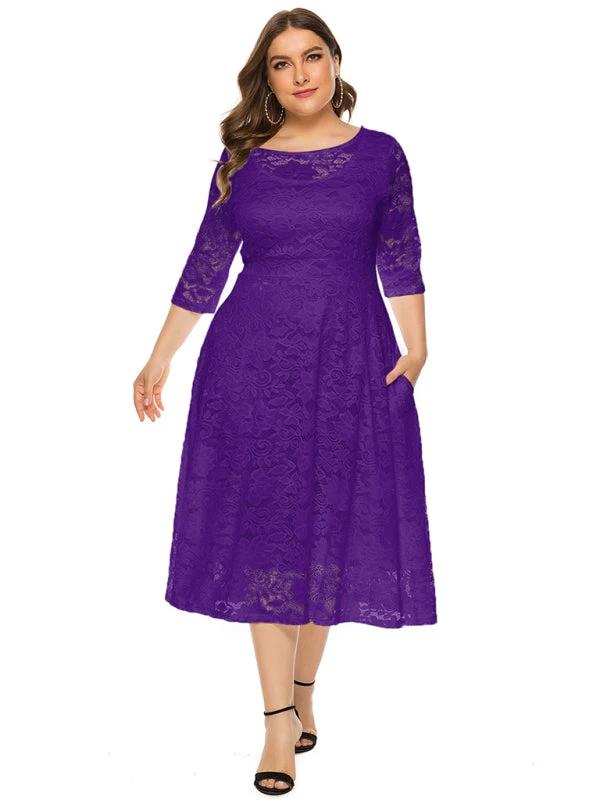 Plus size women's new evening dress bridesmaid dress lace pocket dress by Lady Ros