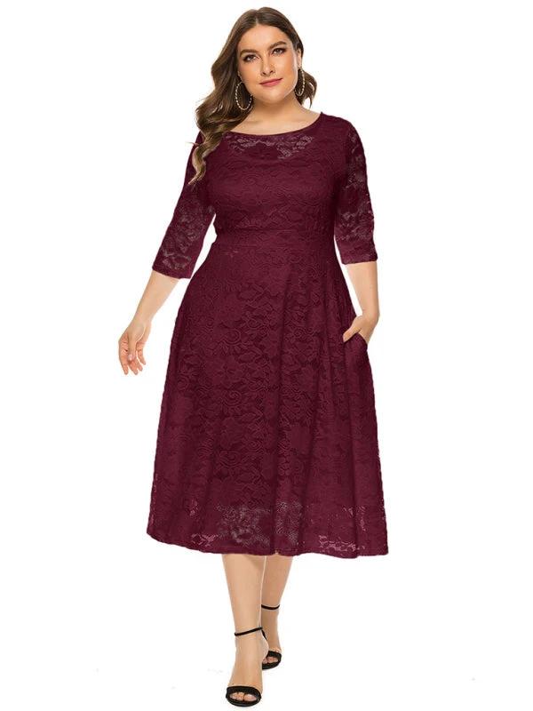 Plus size women's new evening dress bridesmaid dress lace pocket dress by Lady Ros