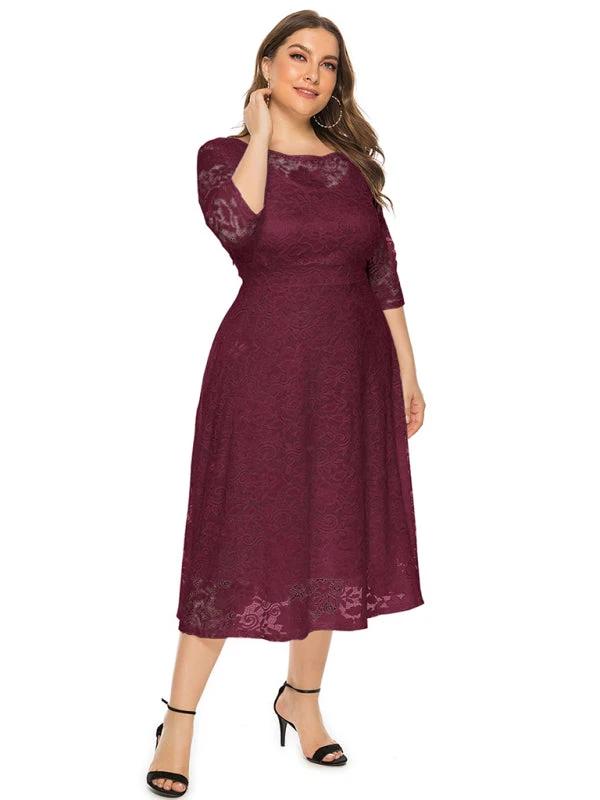 Plus size women's new evening dress bridesmaid dress lace pocket dress by Lady Ros