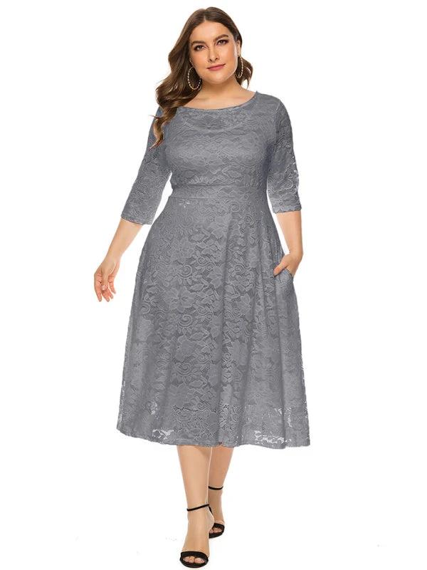 Plus size women's new evening dress bridesmaid dress lace pocket dress by Lady Ros