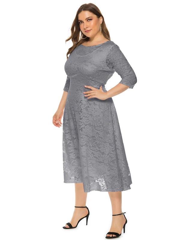 Plus size women's new evening dress bridesmaid dress lace pocket dress by Lady Ros