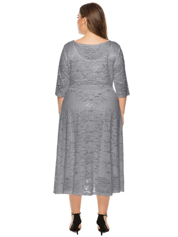 Plus size women's new evening dress bridesmaid dress lace pocket dress by Lady Ros