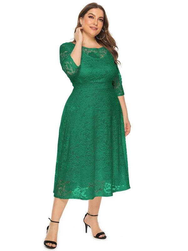 Plus size women's new evening dress bridesmaid dress lace pocket dress by Lady Ros
