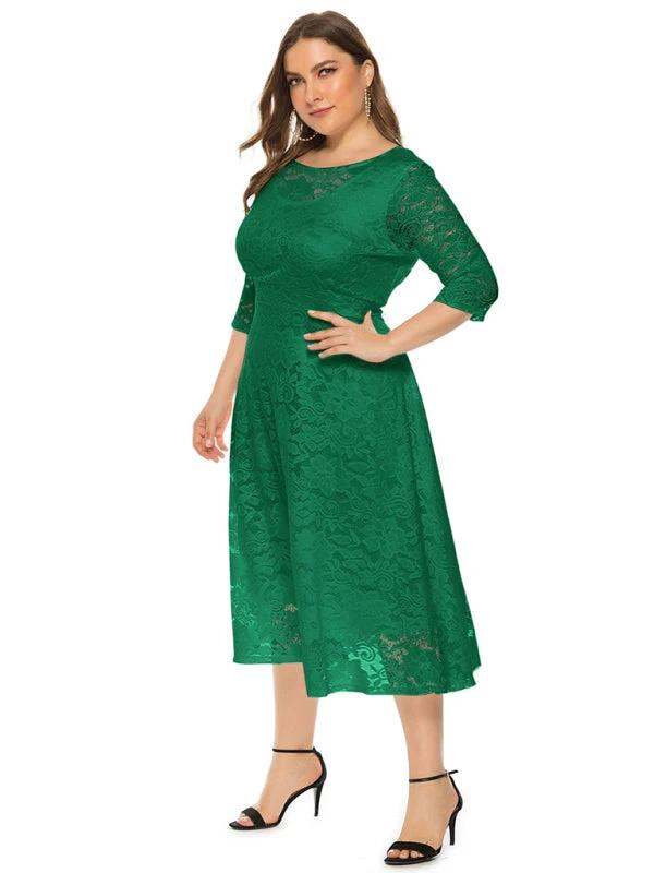 Plus size women's new evening dress bridesmaid dress lace pocket dress by Lady Ros