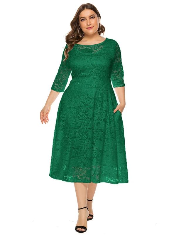 Plus size women's new evening dress bridesmaid dress lace pocket dress by Lady Ros