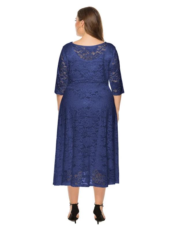Plus size women's new evening dress bridesmaid dress lace pocket dress by Lady Ros