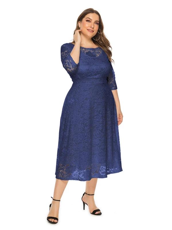 Plus size women's new evening dress bridesmaid dress lace pocket dress by Lady Ros