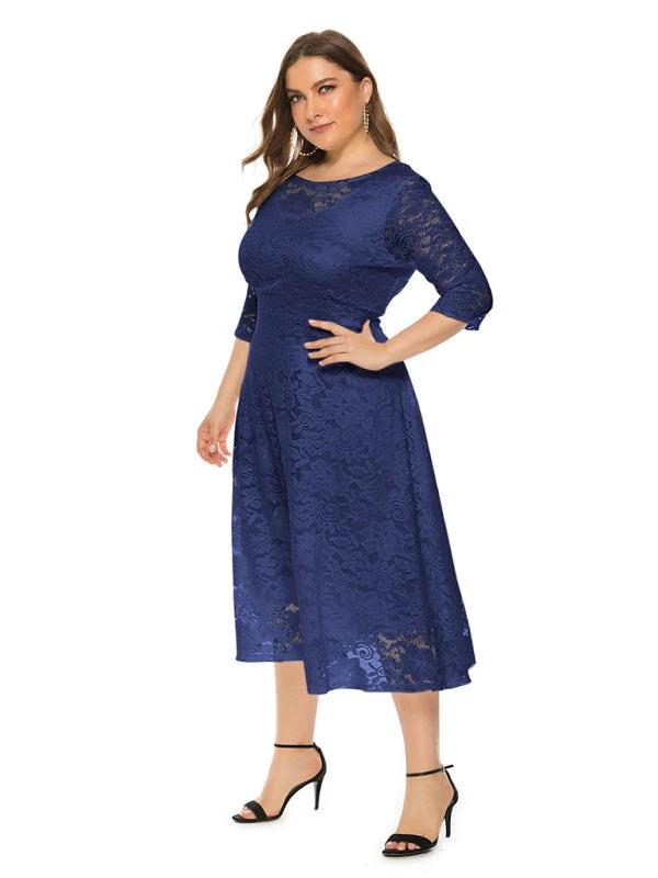 Plus size women's new evening dress bridesmaid dress lace pocket dress by Lady Ros