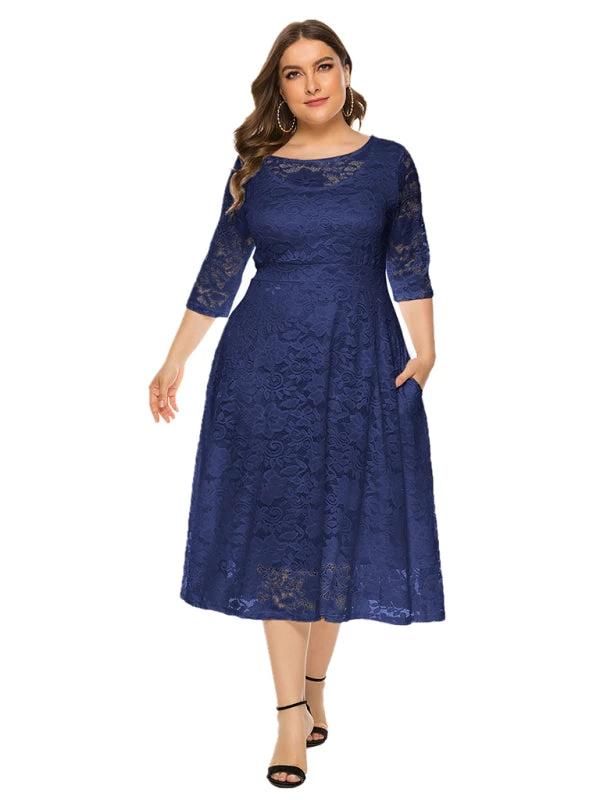 Plus size women's new evening dress bridesmaid dress lace pocket dress by Lady Ros
