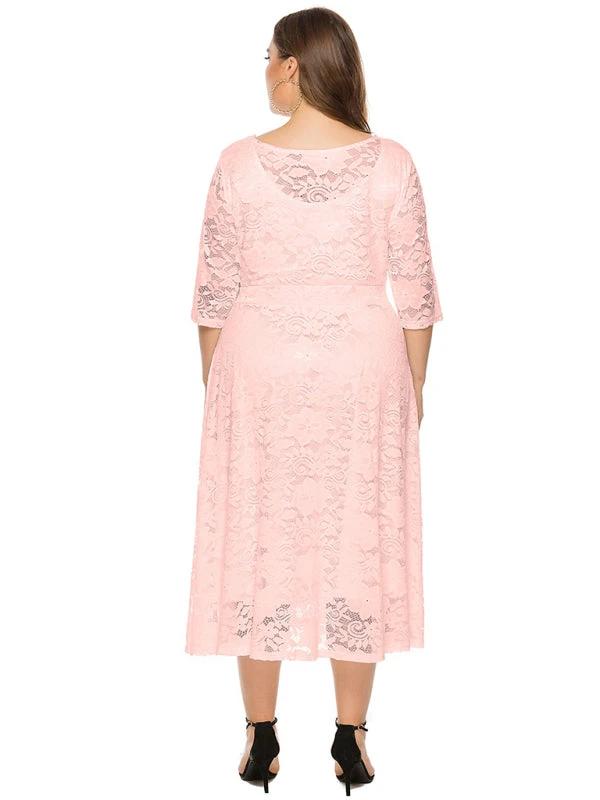 Plus size women's new evening dress bridesmaid dress lace pocket dress by Lady Ros