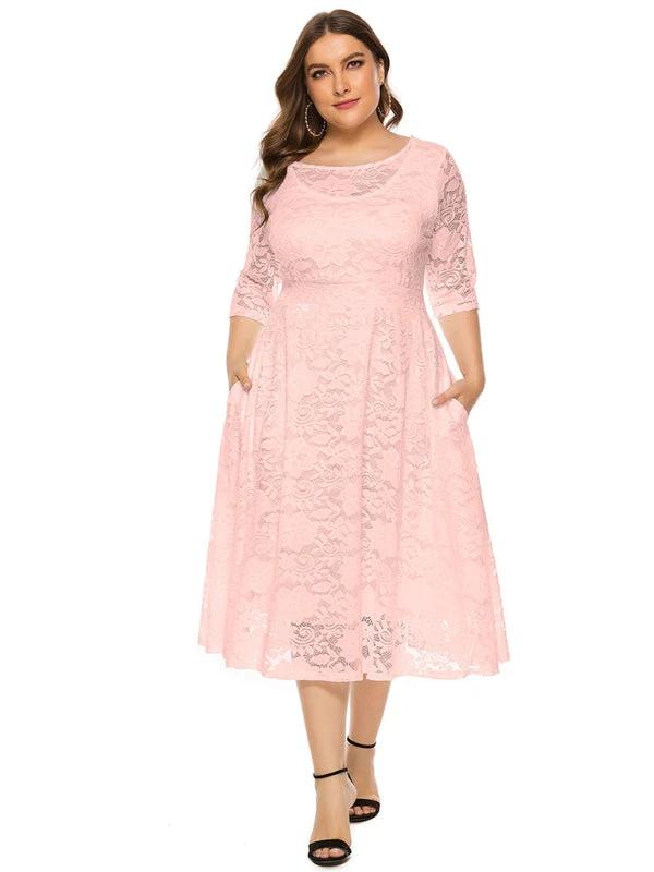 Plus size women's new evening dress bridesmaid dress lace pocket dress by Lady Ros