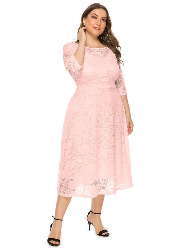 Plus size women's new evening dress bridesmaid dress lace pocket dress by Lady Ros