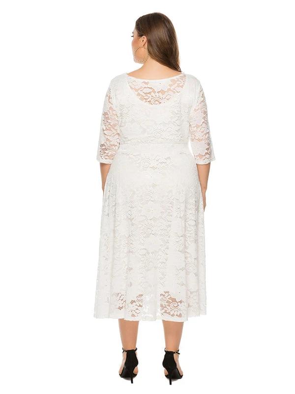 Plus size women's new evening dress bridesmaid dress lace pocket dress by Lady Ros