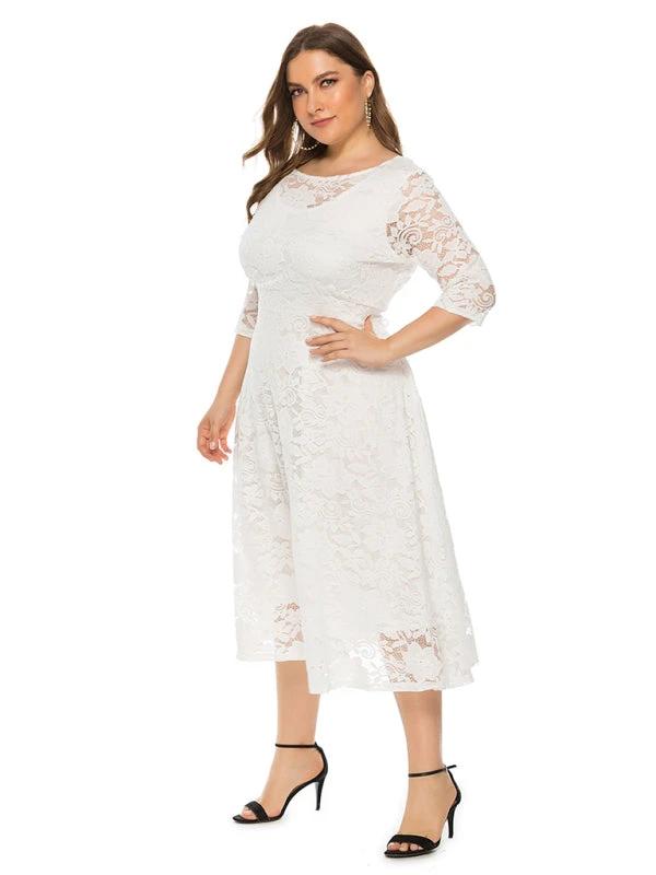 Plus size women's new evening dress bridesmaid dress lace pocket dress by Lady Ros