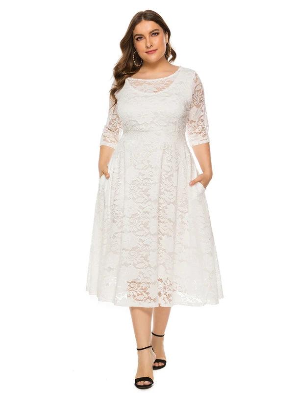 Plus size women's new evening dress bridesmaid dress lace pocket dress by Lady Ros