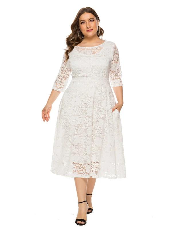 Plus size women's new evening dress bridesmaid dress lace pocket dress by Lady Ros
