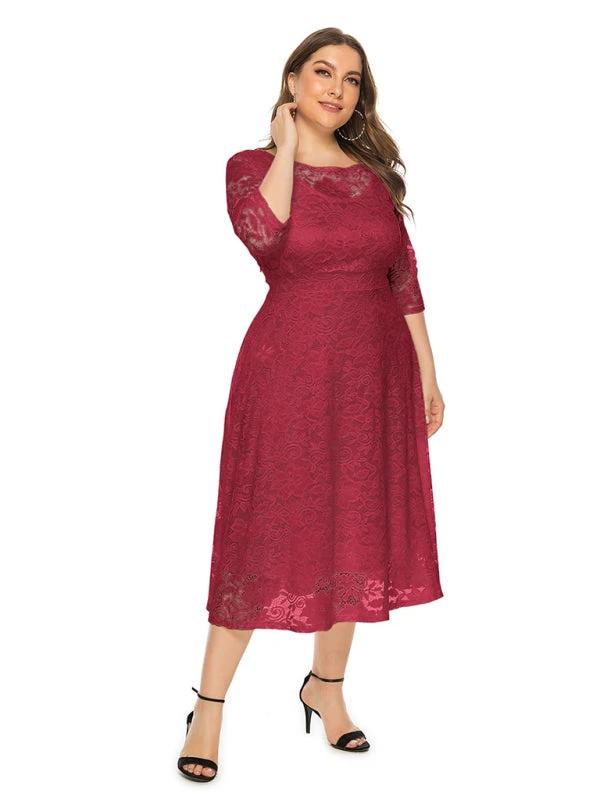 Plus size women's new evening dress bridesmaid dress lace pocket dress by Lady Ros