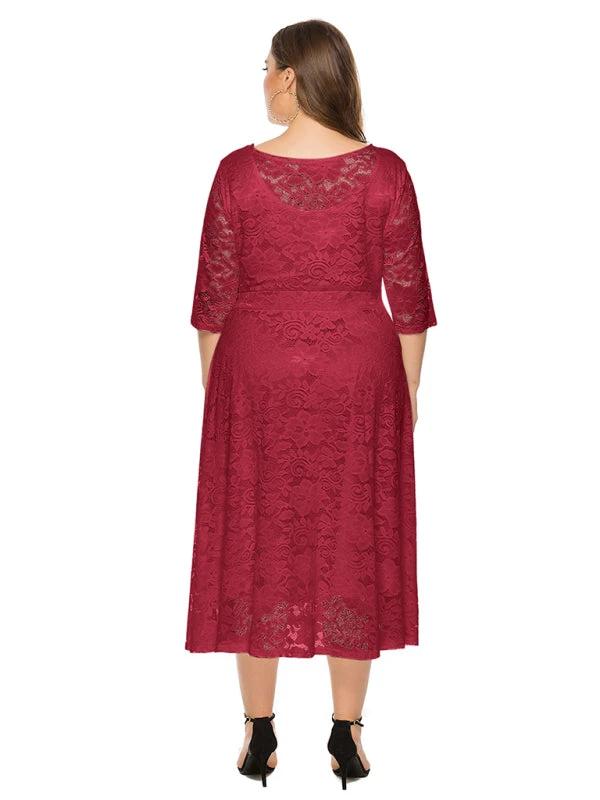 Plus size women's new evening dress bridesmaid dress lace pocket dress by Lady Ros