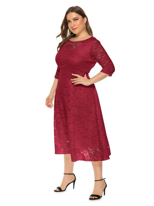Plus size women's new evening dress bridesmaid dress lace pocket dress by Lady Ros