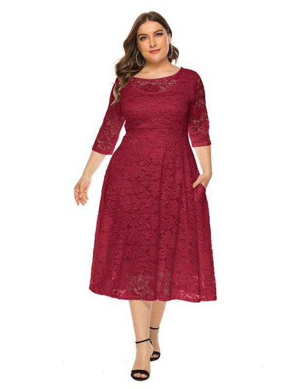 Plus size women's new evening dress bridesmaid dress lace pocket dress by Lady Ros
