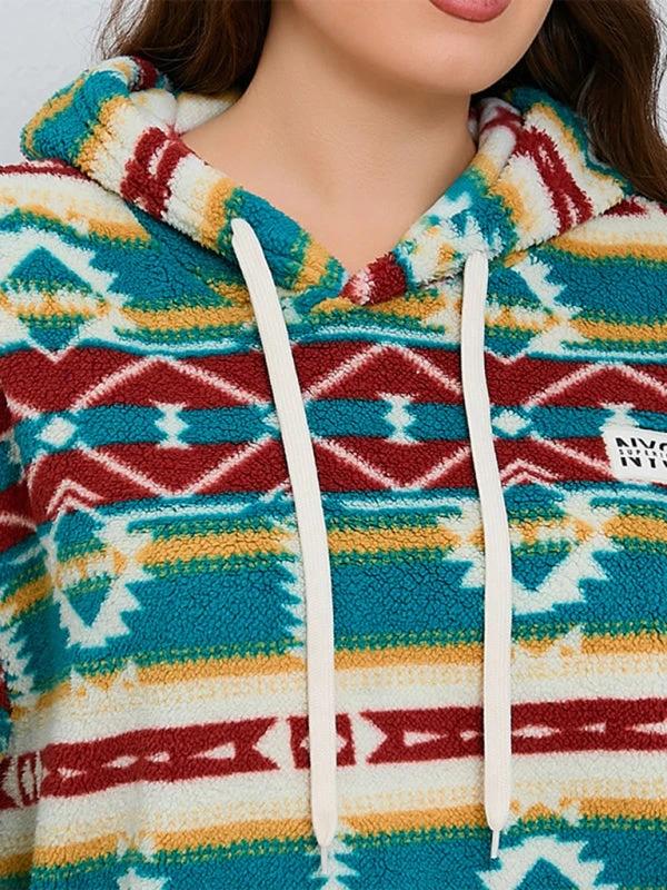 Plus size women's loose casual geometric pattern thickened plush sweatshirt jacket by Lady Ros