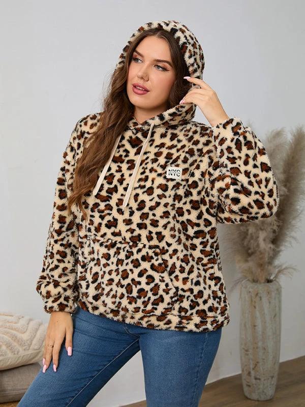 Plus size women's loose casual geometric pattern thickened plush sweatshirt jacket by Lady Ros