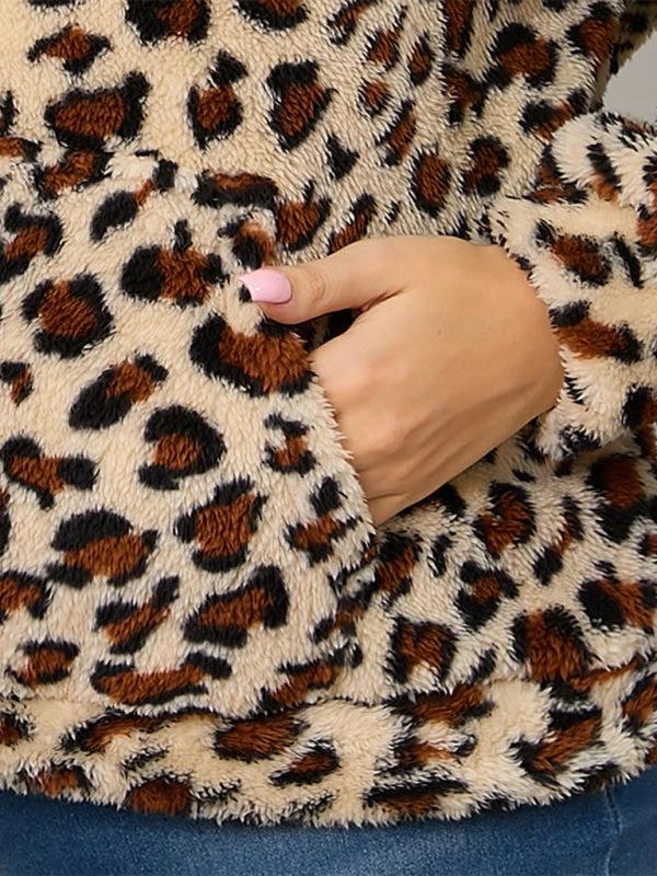 Plus size women's loose casual geometric pattern thickened plush sweatshirt jacket by Lady Ros