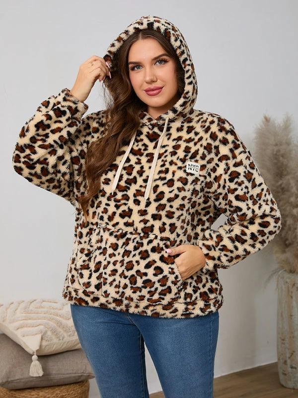 Plus size women's loose casual geometric pattern thickened plush sweatshirt jacket by Lady Ros