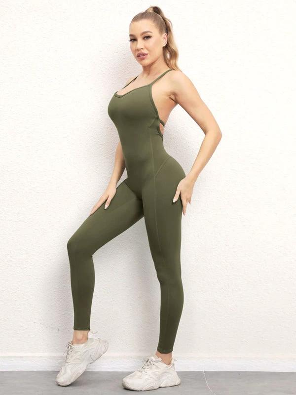Women's Camo Athletic Jumpsuit - Cross Strap & High Waist Design by Lady Ros