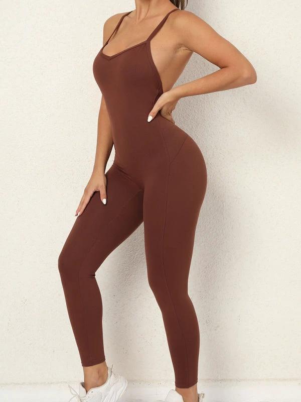 Women's Camo Athletic Jumpsuit - Cross Strap & High Waist Design by Lady Ros