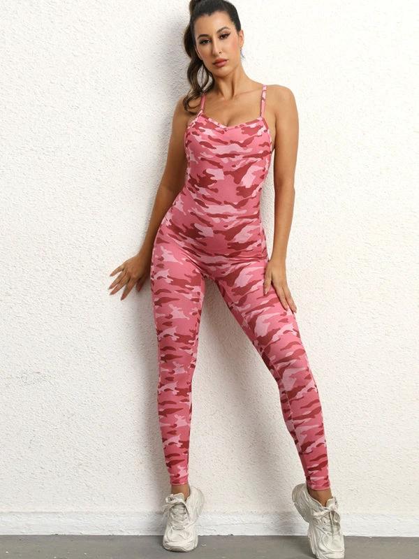Women's Camo Athletic Jumpsuit - Cross Strap & High Waist Design by Lady Ros