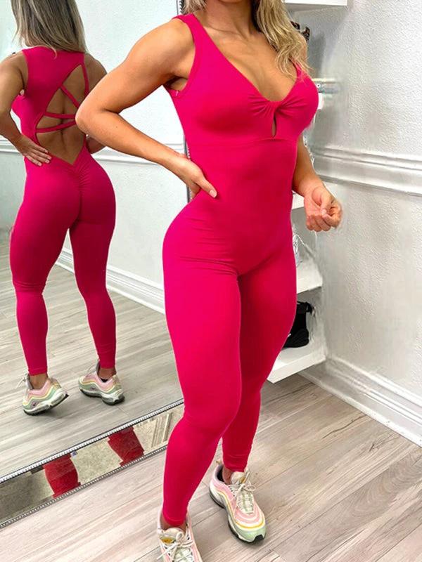 Women's Crisscross Back Athletic Jumpsuit - High-Waist & Sleeveless by Lady Ros