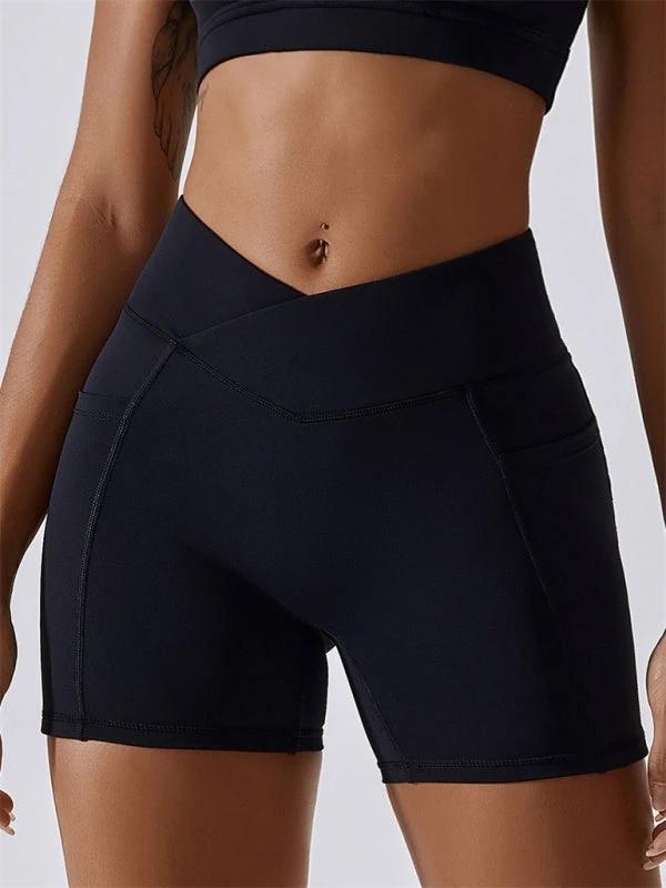 Women's Hip Pocket Crossover Waist Leggings Sports Shorts by Lady Ros