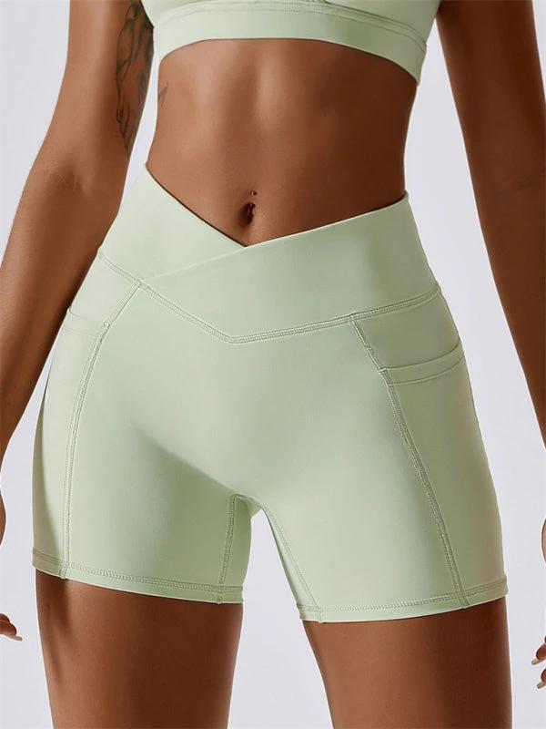 Women's Hip Pocket Crossover Waist Leggings Sports Shorts by Lady Ros