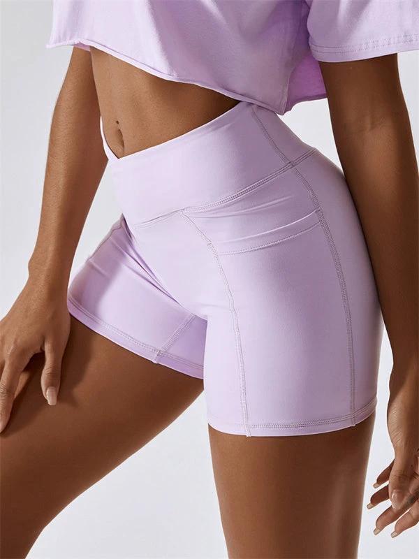 Women's Hip Pocket Crossover Waist Leggings Sports Shorts by Lady Ros