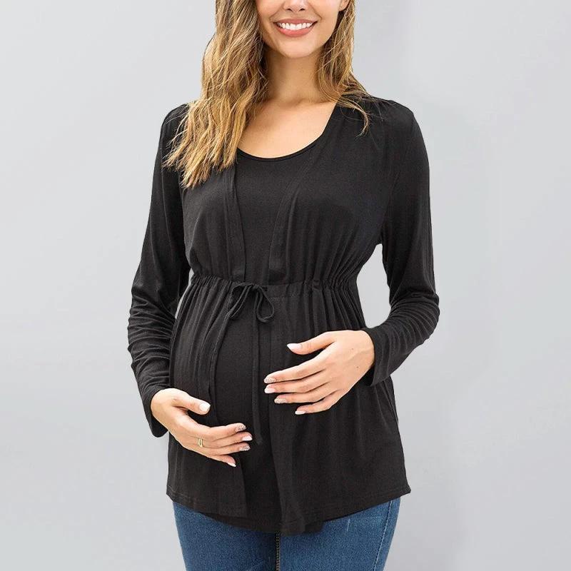 Nursing Top - Long Sleeve Tie Front Breastfeeding Maternity Top by Lady Ros