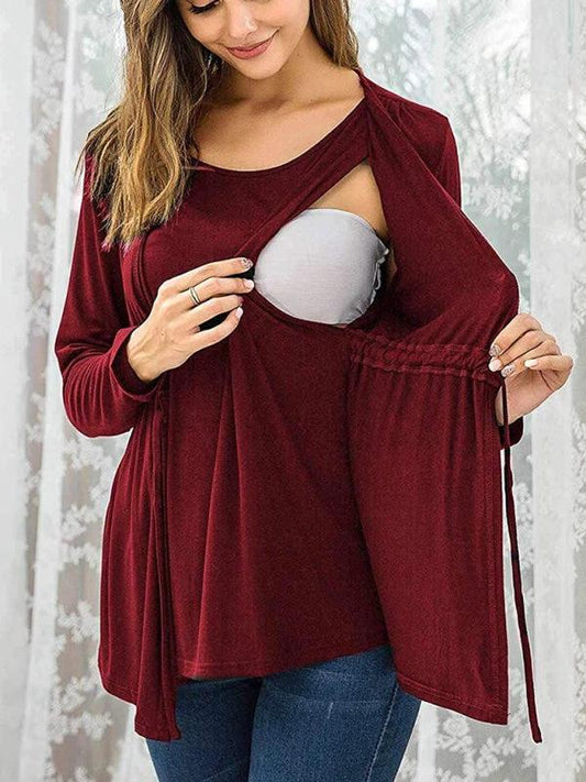 Nursing Top - Long Sleeve Tie Front Breastfeeding Maternity Top by Lady Ros