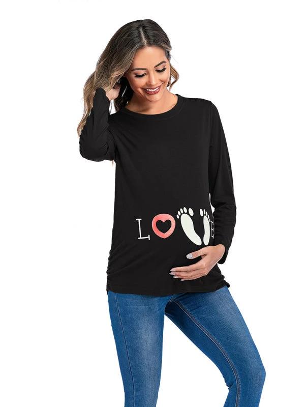 Women's Round Neck Small Feet Print Maternity Top by Lady Ros