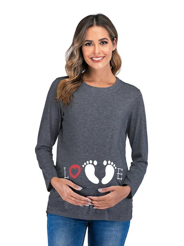 Women's Round Neck Small Feet Print Maternity Top by Lady Ros