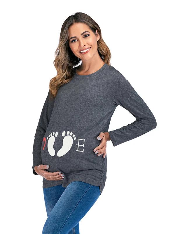 Women's Round Neck Small Feet Print Maternity Top by Lady Ros