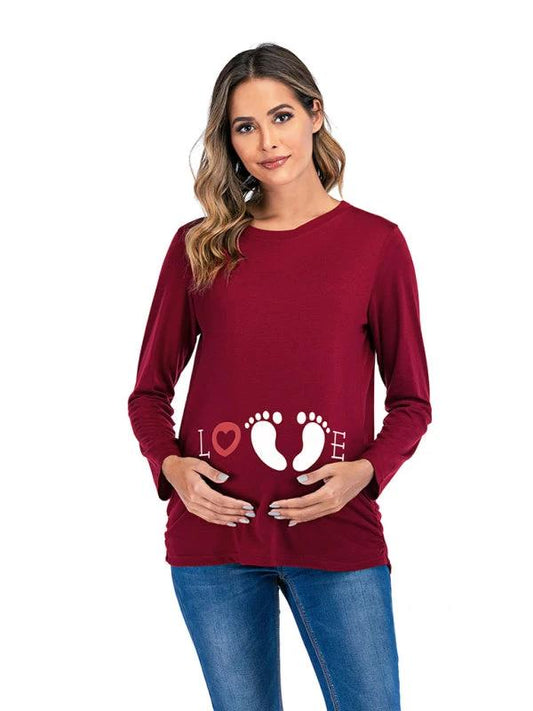 Women's Round Neck Small Feet Print Maternity Top by Lady Ros