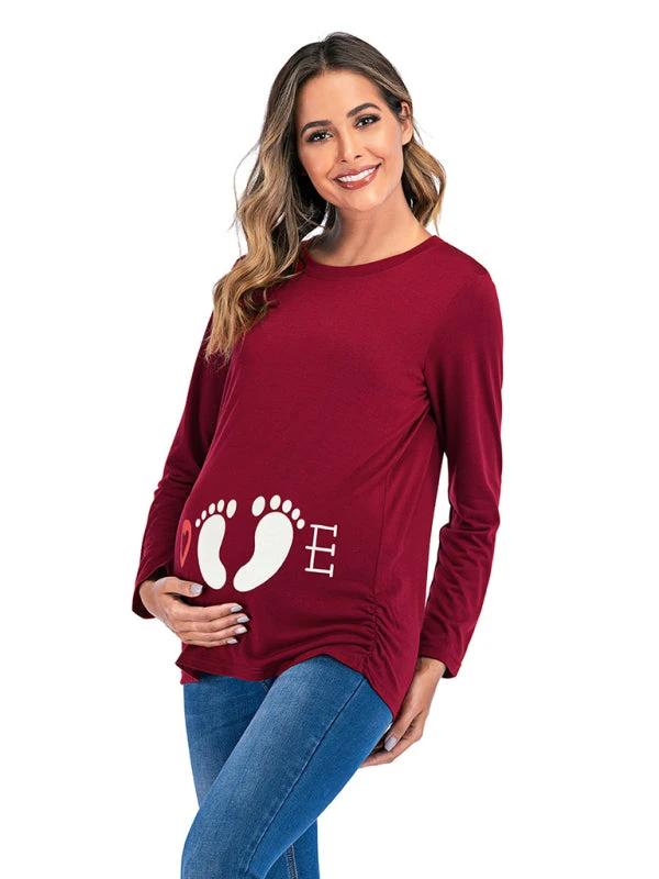 Women's Round Neck Small Feet Print Maternity Top by Lady Ros