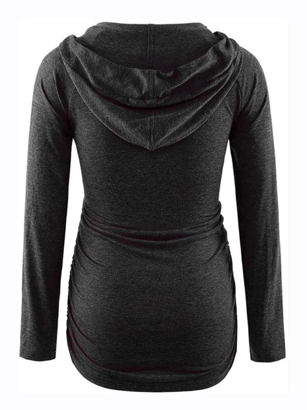 Maternity solid color hooded pocket long-sleeved T-shirt by Lady Ros