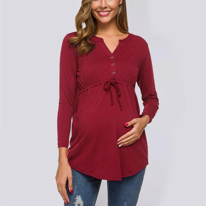 Maternity Cardigan - Long Sleeve V-Neck Drawstring Button Top by Lady Ros