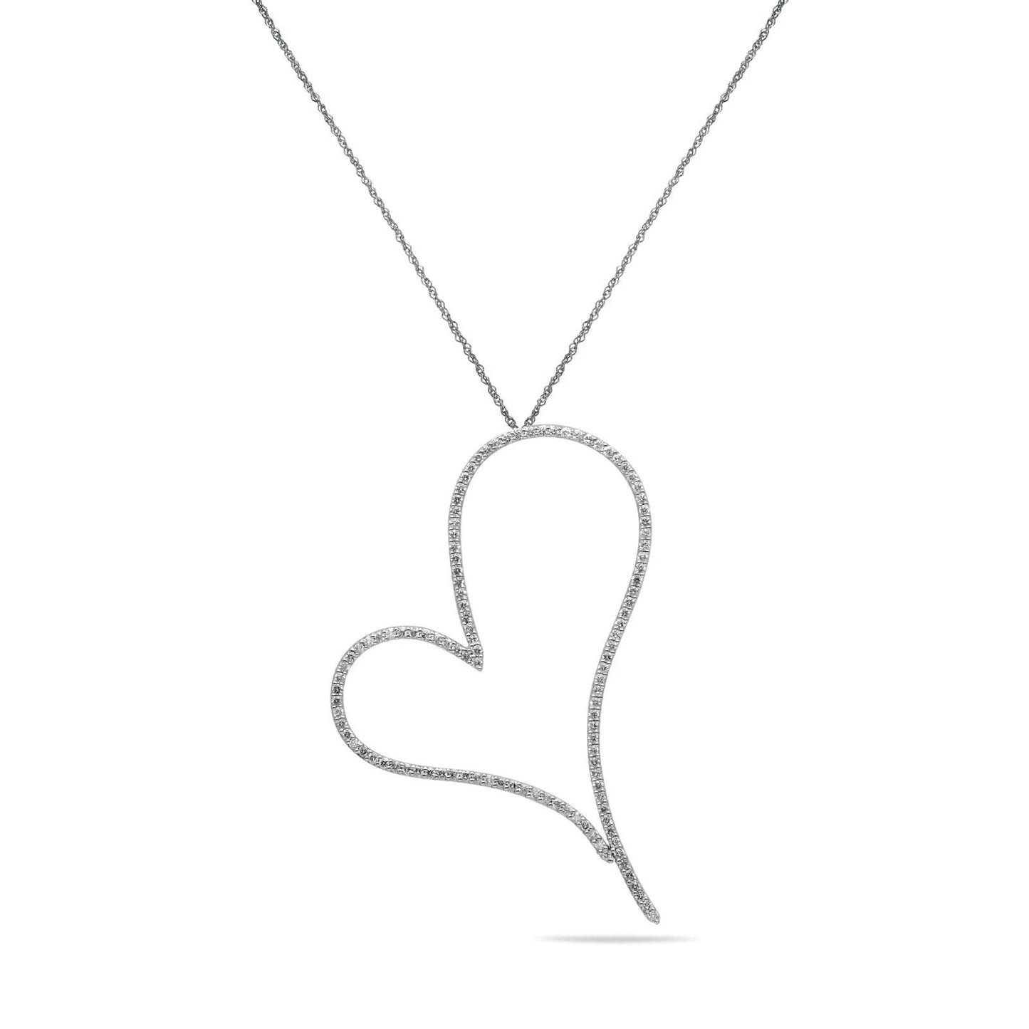 Natural Diamond Slanted Heart Outline Pendant in 14K White Gold – 1.75ctw by Jewelry Mazal