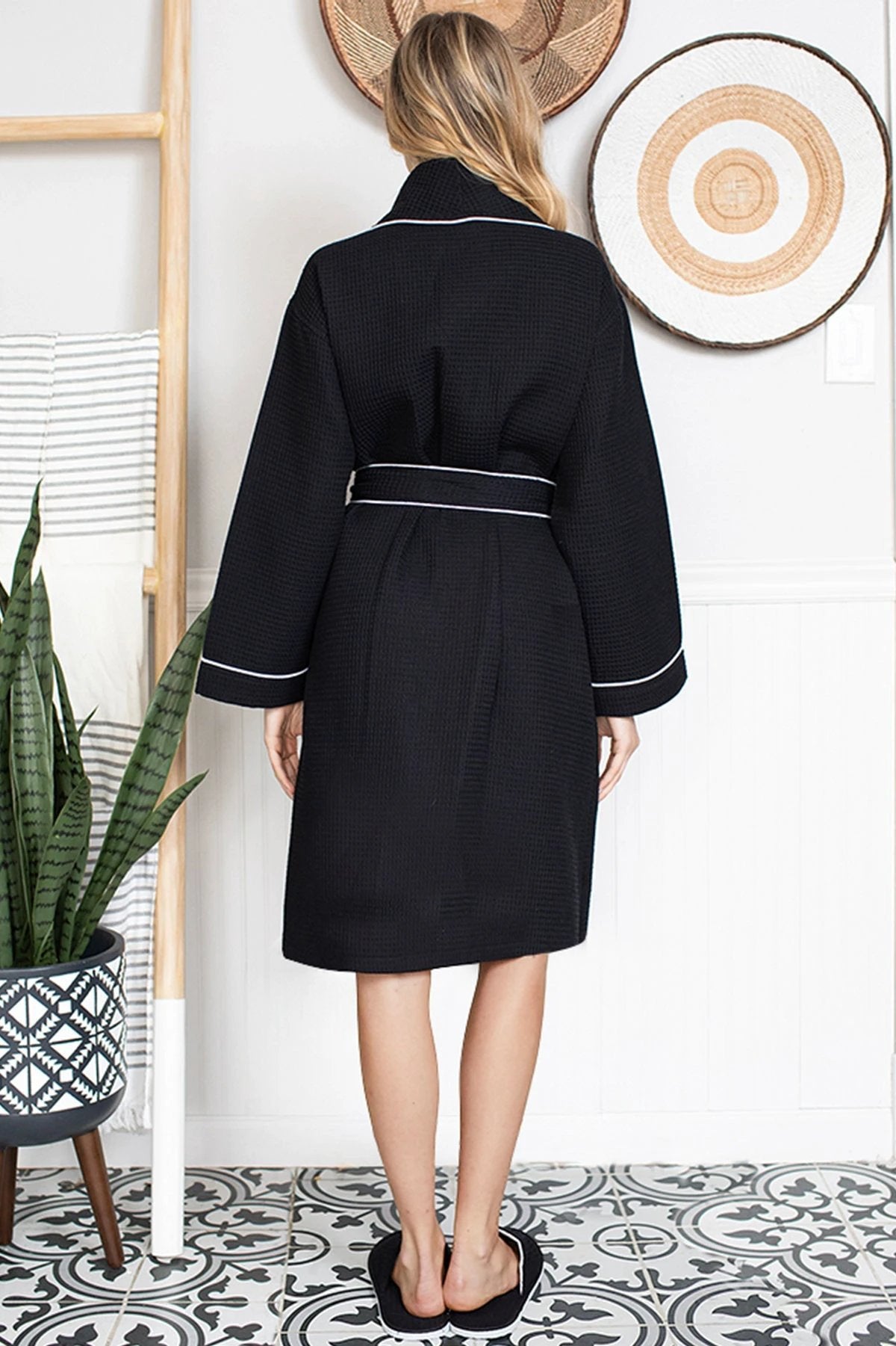 Knee-Length Waffle Kimono Robe for Women by Lotus Linen