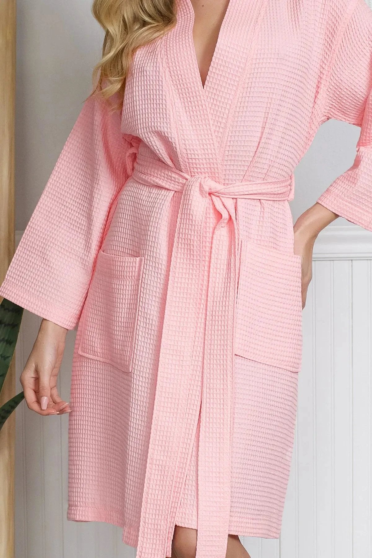 Knee-Length Waffle Kimono Robe for Women by Lotus Linen